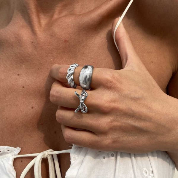 3Pcs/Set Trendy Design Metal Bow Knot Open Stackable Rings for Women Casual Ladies Finger Rings Wear Accessories Fashion Jewelry