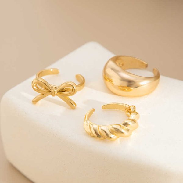 3Pcs/Set Trendy Design Metal Bow Knot Open Stackable Rings for Women Casual Ladies Finger Rings Wear Accessories Fashion Jewelry