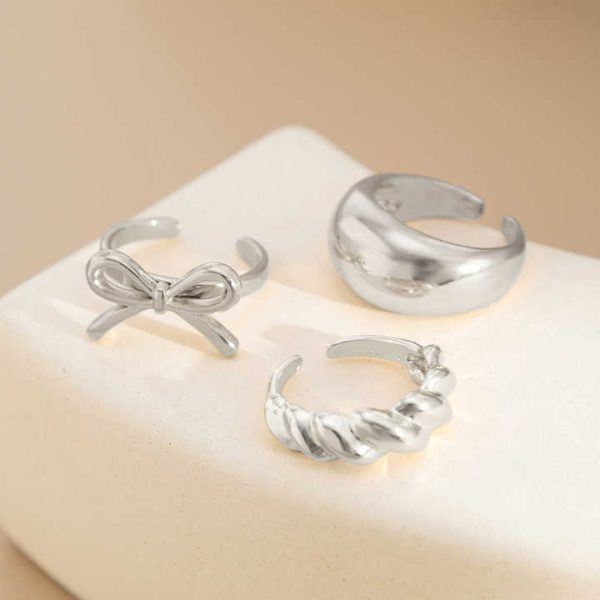 3Pcs/Set Trendy Design Metal Bow Knot Open Stackable Rings for Women Casual Ladies Finger Rings Wear Accessories Fashion Jewelry