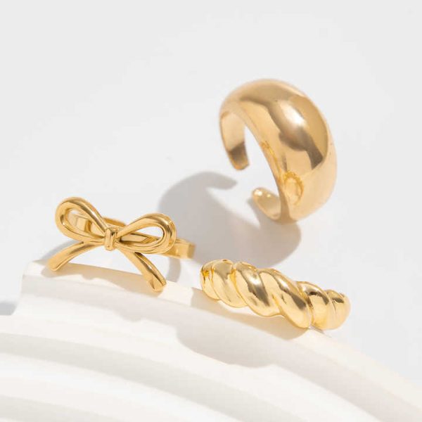 3Pcs/Set Trendy Design Metal Bow Knot Open Stackable Rings for Women Casual Ladies Finger Rings Wear Accessories Fashion Jewelry