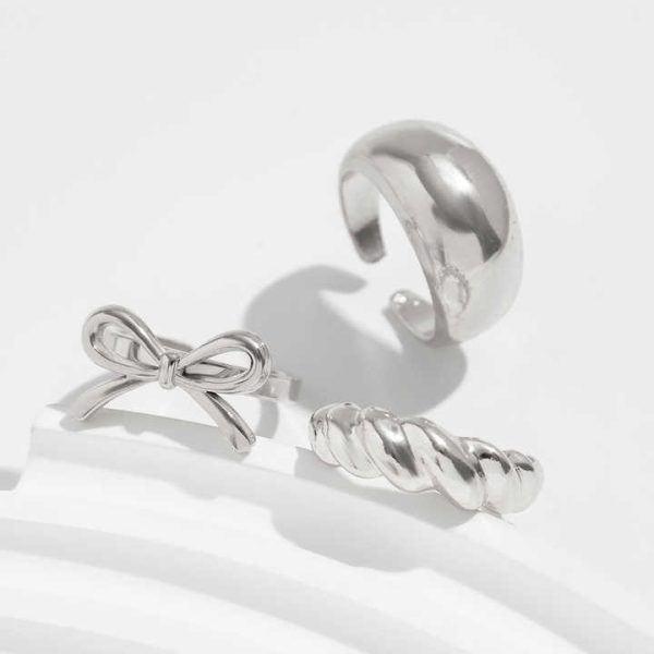 3Pcs/Set Trendy Design Metal Bow Knot Open Stackable Rings for Women Casual Ladies Finger Rings Wear Accessories Fashion Jewelry