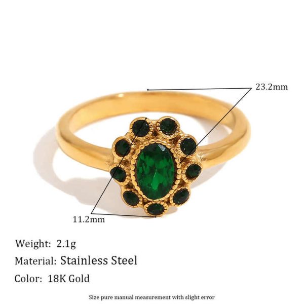 Fashionable Light Luxury Temperament Retro Hand Jewelry Stainless Steel Plated 18K Gold Skirt Full Diamond Luxury Ring Female