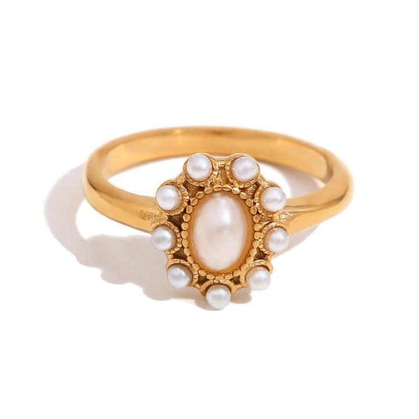 Fashionable Light Luxury Temperament Retro Hand Jewelry Stainless Steel Plated 18K Gold Skirt Full Diamond Luxury Ring Female