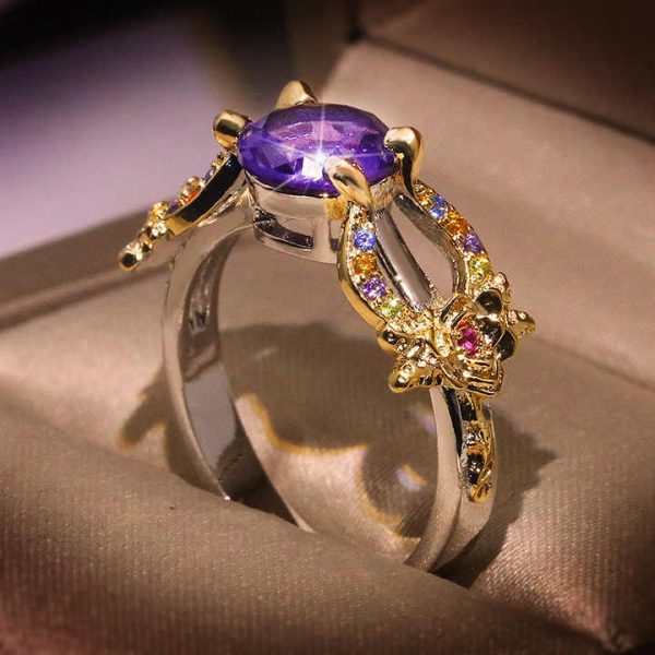 High Quality Wholesale KYRA0987 Latest Fashion 18K Gold Purple 3A Zircon Jewelry Ring for Women
