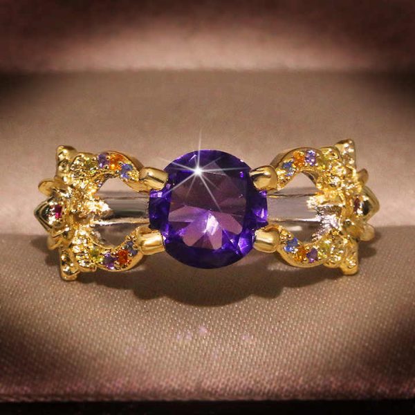 High Quality Wholesale KYRA0987 Latest Fashion 18K Gold Purple 3A Zircon Jewelry Ring for Women