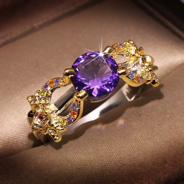 High Quality Wholesale KYRA0987 Latest Fashion 18K Gold Purple 3A Zircon Jewelry Ring for Women