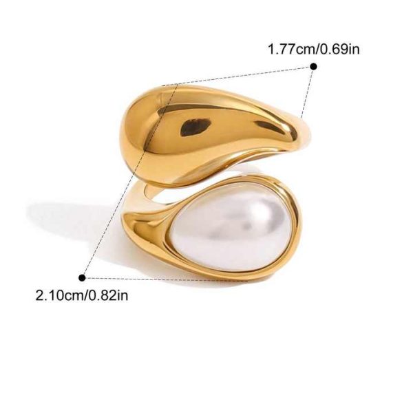 2025 Chunky Ring Sets Stainless Steel High Quality Hammered Texture Fashion Jewelry Rings for Women Big Pearl Ring