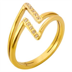 Trendy Stainless Steel Lightning Pattern Ring with Crystal Rhinestone for Hip-Hop Punk Party Gift