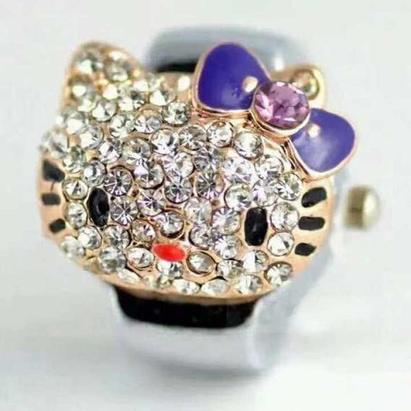Factory Direct Different Colors Cute Fashion Alloy Hello Kitty Ring Watch