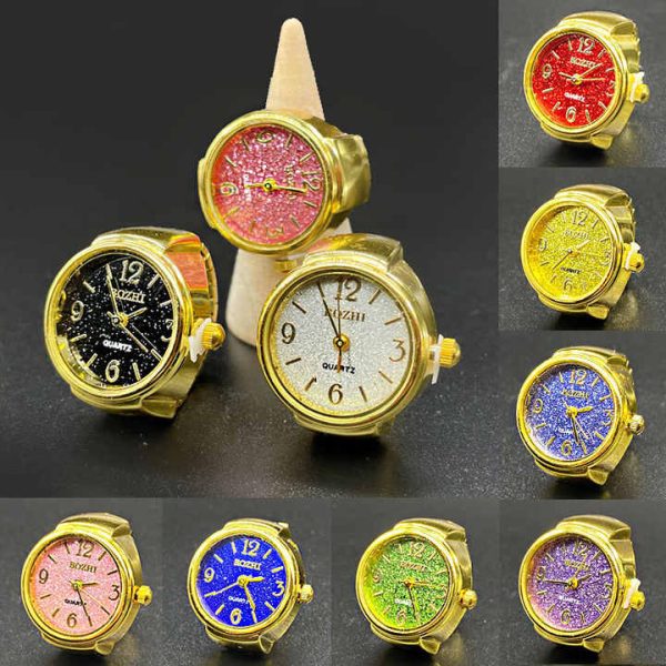 Lucky Four-leaf Clover Finger Watch Stainless Steel Gold Ring Watch Round Starry Sky Quartz Ring