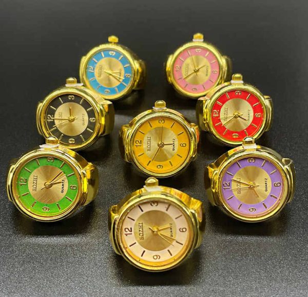 Lucky Four-leaf Clover Finger Watch Stainless Steel Gold Ring Watch Round Starry Sky Quartz Ring