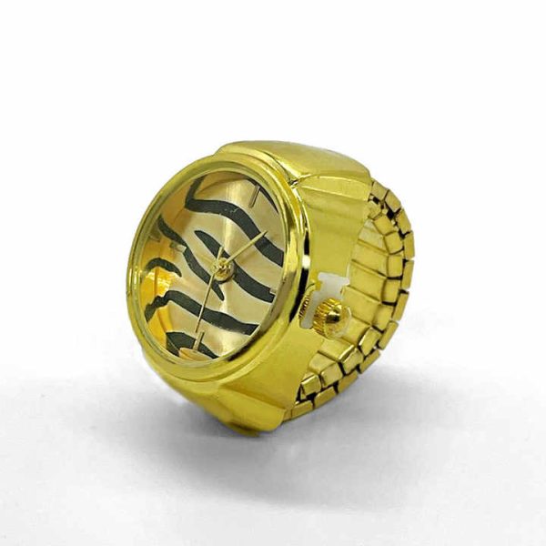 Lucky Four-leaf Clover Finger Watch Stainless Steel Gold Ring Watch Round Starry Sky Quartz Ring