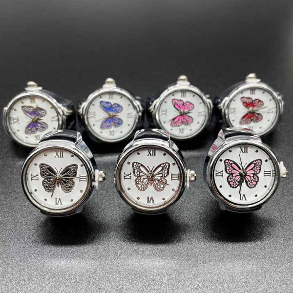 Vintage Butterflies Ladies Unisex Adjustable Quartz Digital Finger Ring Watch