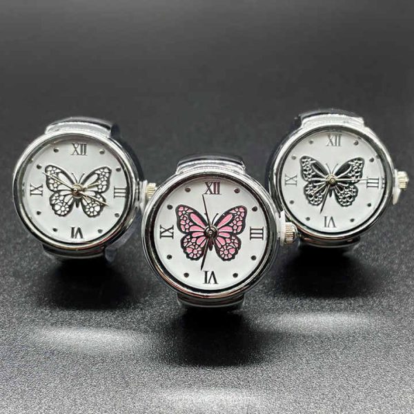 Vintage Butterflies Ladies Unisex Adjustable Quartz Digital Finger Ring Watch