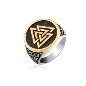 SS8-724R Steel Soldier Stainless Steel Ring Gold and Sliver Triangle Pattern Punk Ring for Men Boy's Jewelry