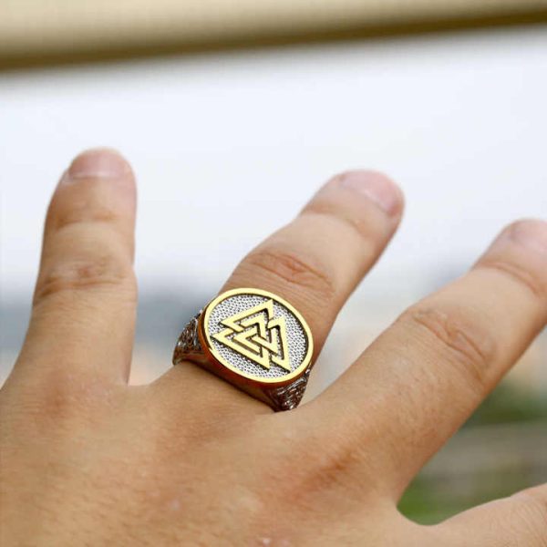SS8-724R Steel Soldier Stainless Steel Ring Gold and Sliver Triangle Pattern Punk Ring for Men Boy's Jewelry