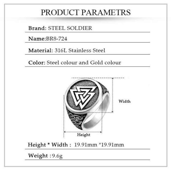 SS8-724R Steel Soldier Stainless Steel Ring Gold and Sliver Triangle Pattern Punk Ring for Men Boy's Jewelry