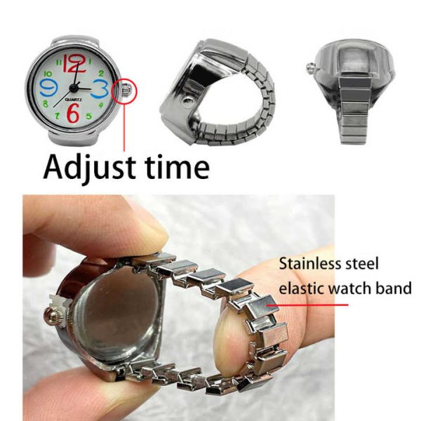 Retro Vintage Finger Ring Watch Elastic Watchband Digital Dial Quartz Y2K Silver Mini Ring Watch for Men Women