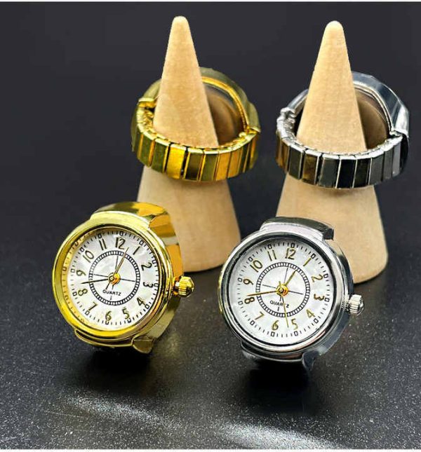 OEM Vintage Jewelry Digital Quartz Movement Finger Watch Rings 18K gold plated Mini Ring Stainless Steel Watches Band Unisex