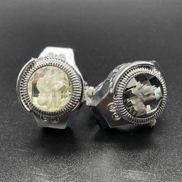 Vintage Mini Ring Watch Clock Finger Elastic Strap Glass Quartz Ring Watch