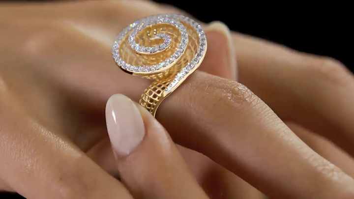 14K Yellow Gold Diamond Wedding Ring Round Brilliant Cut Pave Setting Adjustable Vintage Women's Band