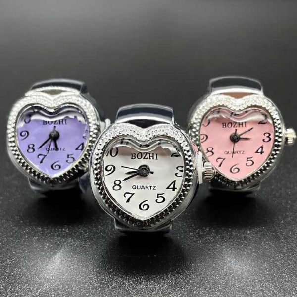 Cute Men Women Finger Watch Round Love Heart Analog Quartz Finger Ring Watches