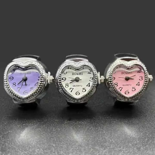 Cute Men Women Finger Watch Round Love Heart Analog Quartz Finger Ring Watches