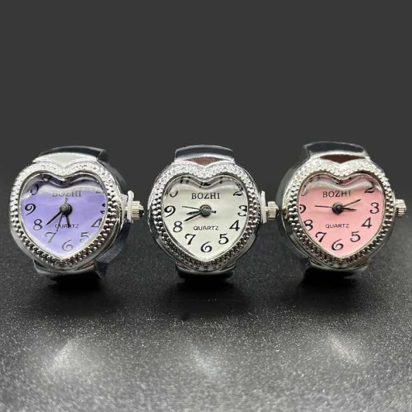 Cute Men Women Finger Watch Round Love Heart Analog Quartz Finger Ring Watches