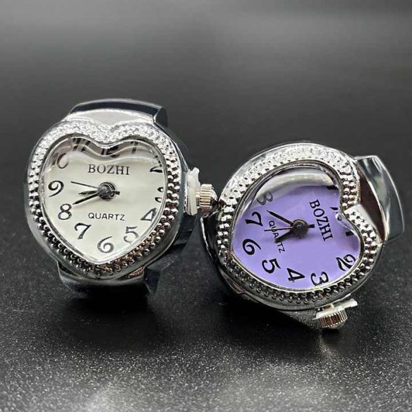 Cute Men Women Finger Watch Round Love Heart Analog Quartz Finger Ring Watches