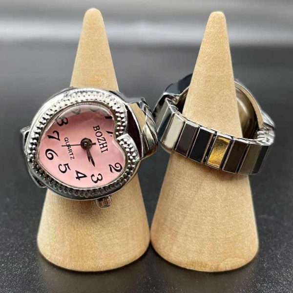 Cute Men Women Finger Watch Round Love Heart Analog Quartz Finger Ring Watches