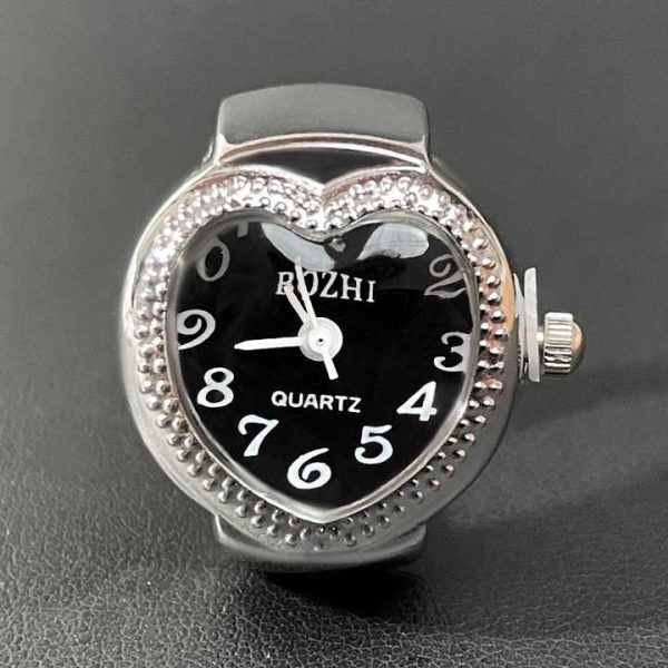 Cute Men Women Finger Watch Round Love Heart Analog Quartz Finger Ring Watches