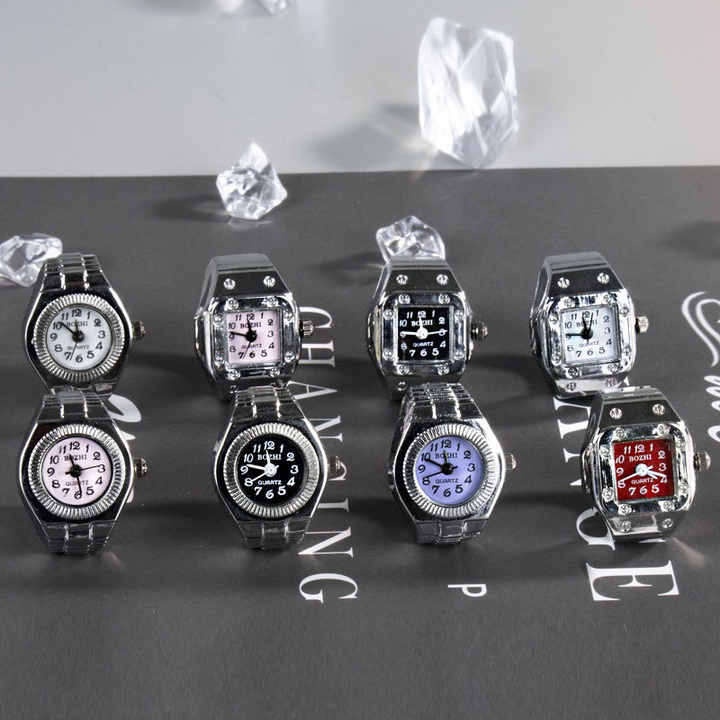 Hot-selling Creative Alloy Quartz Dial Analog Elastic Watchband Y2K Sliver Mini Finger Watch Rings Vintage Casual Ring Watches