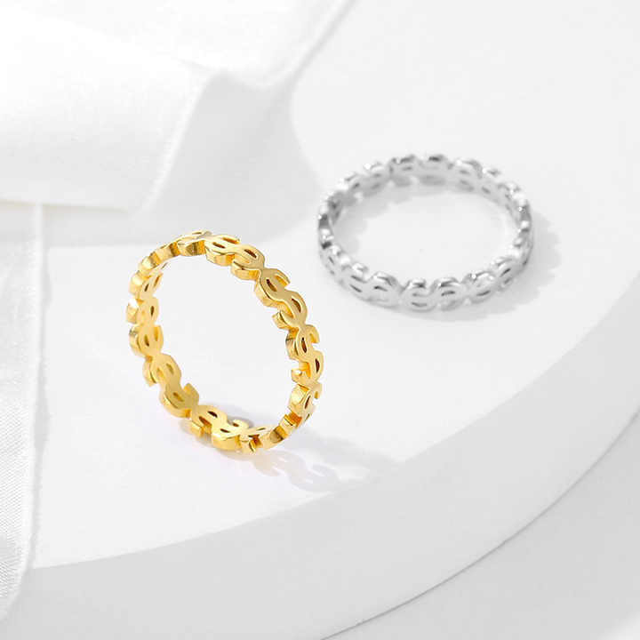 Trendy 18K Gold-Plated Stainless Steel Skeleton Ring Hot Sale Laser Cut Creative Dollar Waterproof Personalized Jewelry