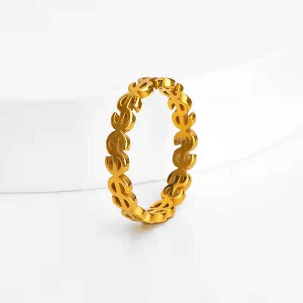 Trendy 18K Gold-Plated Stainless Steel Skeleton Ring Hot Sale Laser Cut Creative Dollar Waterproof Personalized Jewelry