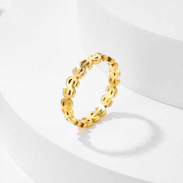 Trendy 18K Gold-Plated Stainless Steel Skeleton Ring Hot Sale Laser Cut Creative Dollar Waterproof Personalized Jewelry