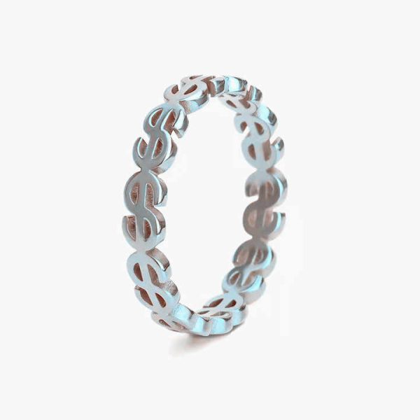 Trendy 18K Gold-Plated Stainless Steel Skeleton Ring Hot Sale Laser Cut Creative Dollar Waterproof Personalized Jewelry