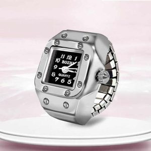 Trendy Stainless Steel Ring Watch for Women and Men, Free Size Unisex Jewelry for Wedding Anniversary Gift