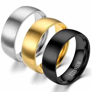 Durable Stainless Steel Men's Ring with Frosted Matte Finish - Bar Setting Black Silver Gold Unisex Jewelry for Gifts and Parties