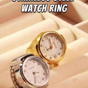 Trendy Stainless Steel Gold Plated Quartz Ring Watch for Men and Women - Adjustable Unisex Jewelry with Geometric Design