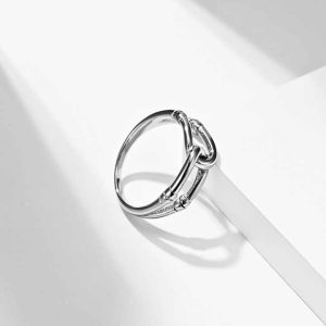 Titanium Unisex Rope Knot Butterfly Ring with Asscher Cut Diamond, 14K Gold Plated Proposal Gift Jewelry in Sizes 6-9