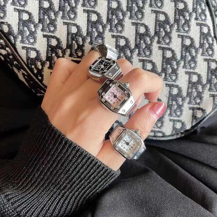 Fashionable Men's Women's Watches with Diamond Quartz Retro Creative Mini Clock Ring Design Versatile Weddings Other Occasions