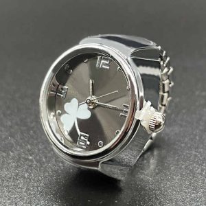 Stainless Steel Clover Ring Watch for Women - Trendy Quartz Analog Free Size Jewelry for Gift, Wedding, Party