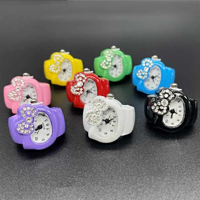 Wholesale Hot Colorful Diamond Inlaid Bow Men Women Ring Watch Simple and Versatile Jewelry Finger Rings Watches