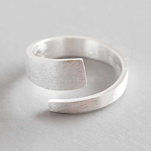 Real Pure Silver Color Jewelry Korean Scrub Geometric Rings for Women Wedding Finger Open Ring