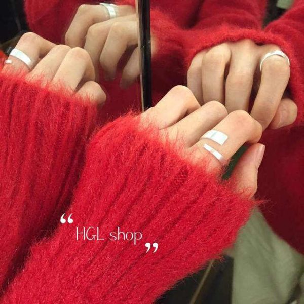 Real Pure Silver Color Jewelry Korean Scrub Geometric Rings for Women Wedding Finger Open Ring