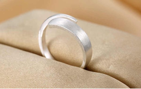 Real Pure Silver Color Jewelry Korean Scrub Geometric Rings for Women Wedding Finger Open Ring
