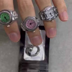 Stainless Steel Retro Ring Watch for Women Men Elastic Adjustable Mini Finger Watchband Trendy Punk Jewelry Accessory