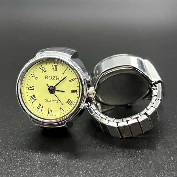Retro Ring Watch Small Finger Watch Ring Dial Quartz Elastic Watchband Simple Number Mini Ring Watches