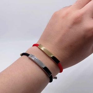 Customizable Stainless Steel Red Rope Woven Bracelet with Engraved Text for Women - Classic Chain Link Jewelry for Anniversary Gifts