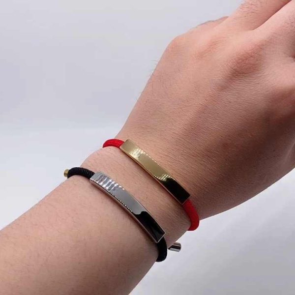 Customizable Stainless Steel Red Rope Woven Bracelet with Engraved Text for Women - Classic Chain Link Jewelry for Anniversary Gifts
